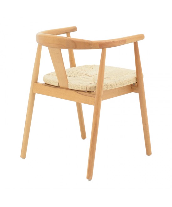 Πολυθρόνα Gernine pakoworld μασίφ ξύλο οξιάς και σχοινί σε φυσική απόχρωση 56x49x73εκ