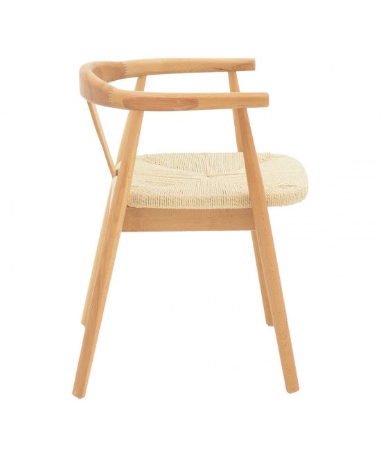 Πολυθρόνα Gernine pakoworld μασίφ ξύλο οξιάς και σχοινί σε φυσική απόχρωση 56x49x73εκ