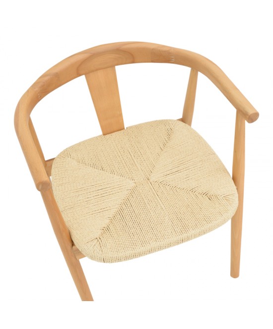 Πολυθρόνα Gernine pakoworld μασίφ ξύλο οξιάς και σχοινί σε φυσική απόχρωση 56x49x73εκ