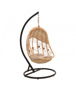 Κούνια Labreone pakoworld rattan φυσική απόχρωση -μαύρο μέταλλο-μπεζ μαξιλάρι 82x82x200εκ