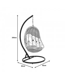 Κούνια Labreone pakoworld rattan φυσική απόχρωση -μαύρο μέταλλο-μπεζ μαξιλάρι 82x82x200εκ