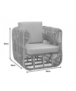 Πολυθρόνα Fajole pakoworld rattan σε φυσική απόχρωση με μπεζ μαξιλάρι 86x86x66εκ