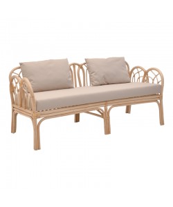 Καναπές διθέσιος Ytrone pakoworld rattan σε φυσική απόχρωση με μπεζ μαξιλάρι 166x61.5x71εκ