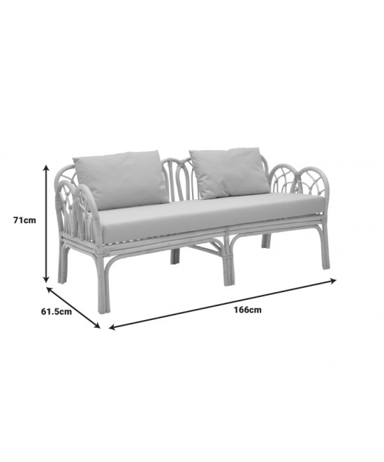 Καναπές διθέσιος Ytrone pakoworld rattan σε φυσική απόχρωση με μπεζ μαξιλάρι 166x61.5x71εκ
