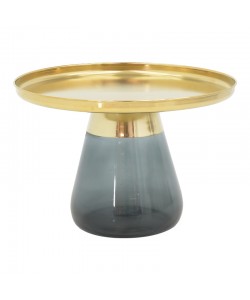 Βοηθητικό τραπέζι Kunlo Inart χρυσό χρώμιο-μαύρο γυαλί Φ60x42εκ