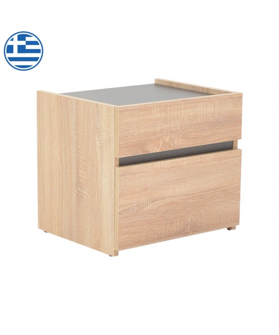 Κομοδίνο Comcie pakoworld σε φυσικό με γκρι απόχρωση 50x42x45.5εκ