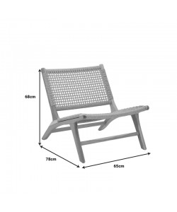 Πολυθρόνα Beatrice pakoworld σκελετός teak ξύλο με pe σχοινί σε φυσική απόχρωση 65x78x68εκ