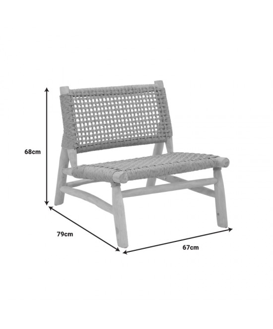 Πολυθρόνα Wanderlene pakoworld σκελετός teak ξύλο με σχοινί σε φυσική απόχρωση 67x79x68εκ