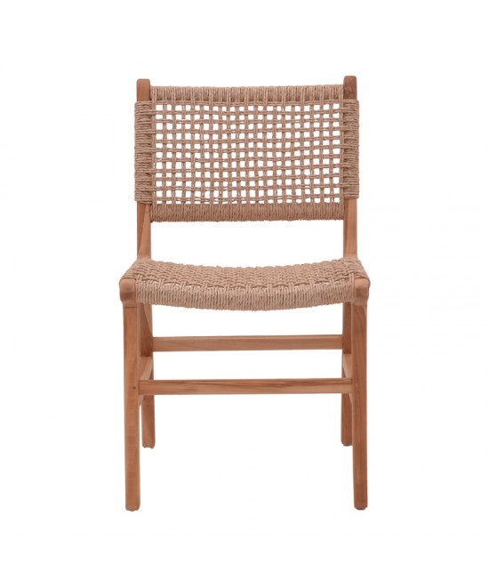 Καρέκλα Sponze pakoworld σκελετός teak ξύλο- pe σχοινί σε φυσική απόχρωση 50x58x85εκ