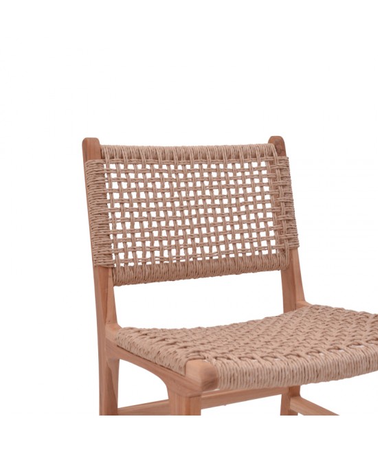 Καρέκλα Sponze pakoworld σκελετός teak ξύλο- pe σχοινί σε φυσική απόχρωση 50x58x85εκ