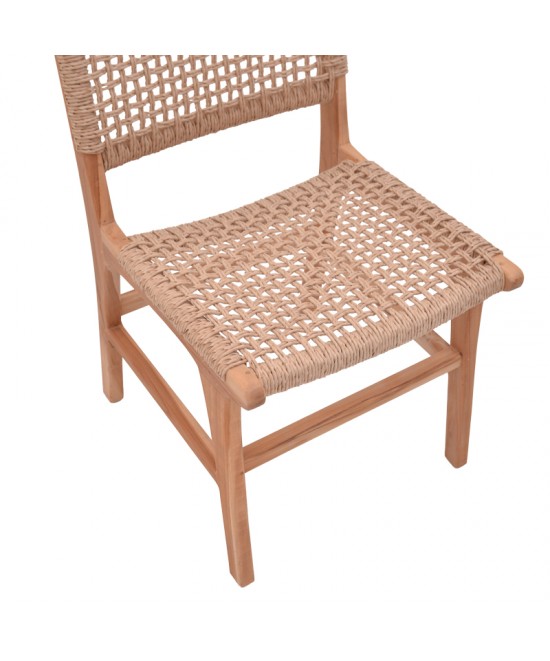 Καρέκλα Sponze pakoworld σκελετός teak ξύλο- pe σχοινί σε φυσική απόχρωση 50x58x85εκ