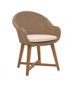 Πολυθρόνα Solso pakoworld σκελετός αλουμινίου με teak πόδι σε φυσική απόχρωση και pe rattan 62x58x78εκ