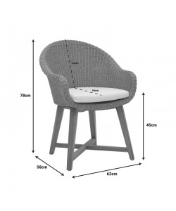 Πολυθρόνα Solso pakoworld σκελετός αλουμινίου με teak πόδι σε φυσική απόχρωση και pe rattan 62x58x78εκ