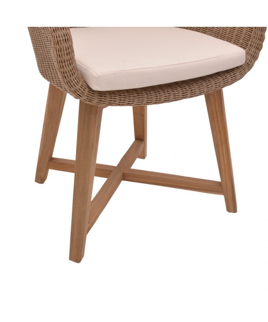 Πολυθρόνα Solso pakoworld σκελετός αλουμινίου με teak πόδι σε φυσική απόχρωση και pe rattan 62x58x78εκ