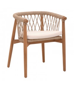 Πολυθρόνα Abby pakoworld σκελετός από teak ξύλο σε φυσική απόχρωση και κρεμ μαξιλάρι 60x58x78εκ