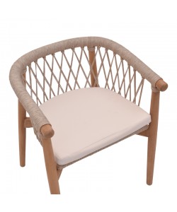 Πολυθρόνα Abby pakoworld σκελετός από teak ξύλο σε φυσική απόχρωση και κρεμ μαξιλάρι 60x58x78εκ