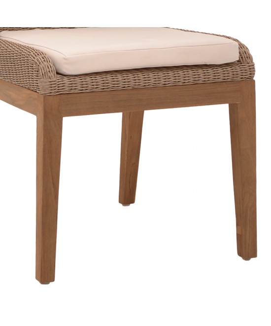 Καρέκλα Swinton pakoworld σκελετός αλουμινίου με teak πόδι σε φυσική απόχρωση και pe rattan 53x63x86εκ