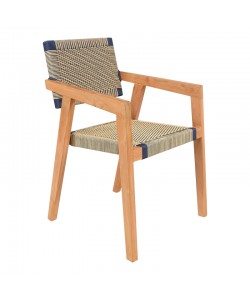 Πολυθρόνα Salama pakoworld σκελετός teak ξύλο σε φυσική απόχρωση και κρεμ-μαύρο pe σχοινί 57x60x85εκ