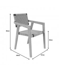 Πολυθρόνα Salama pakoworld σκελετός teak ξύλο σε φυσική απόχρωση και κρεμ-μαύρο pe σχοινί 57x60x85εκ