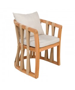 Πολυθρόνα Morani pakoworld σκελετός teak ξύλο και ύφασμα σε φυσική απόχρωση 61x66x75εκ