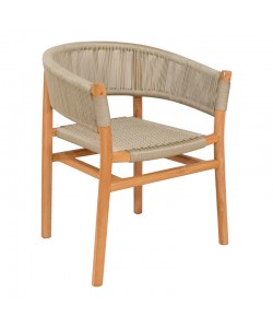 Πολυθρόνα Kajone pakoworld σκελετός teak ξύλο σε φυσική απόχρωση και κρεμ pe σχοινί 62x55x75εκ