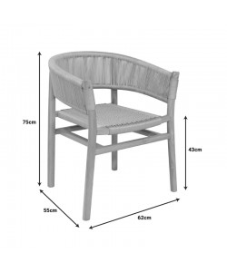 Πολυθρόνα Kajone pakoworld σκελετός teak ξύλο σε φυσική απόχρωση και κρεμ pe σχοινί 62x55x75εκ