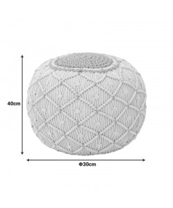 Σκαμπό-πουφ Boha Inart γιούτα σε φυσική και λευκή απόχρωση Φ40x30εκ