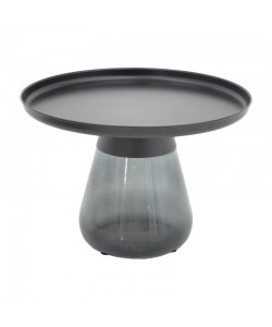 Βοηθητικό τραπέζι Kunlo Inart μαύρο μέταλλο-μαύρο γυαλί Φ60x42εκ