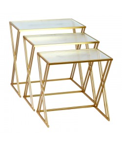 Τραπέζια σαλονιού σετ 3τεμ Pitche Inart χρυσό μέταλλο-γυαλί