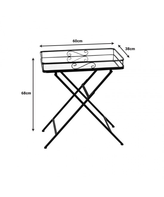 Τραπέζι Joene Inart πτυσσόμενο μαύρο μέταλλο-γυαλί καθρέπτη 60x38x68εκ