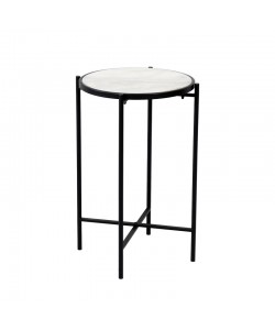 Βοηθητικό τραπεζάκι σαλονιού Luxere Inart μαύρο μέταλλο-λευκό μαρμάρου Φ40x65.5εκ