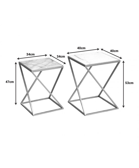 Βοηθητικά τραπεζάκια σαλονιού σετ 2τεμ Zoliene Inart χρυσό μέταλλο-λευκό μαρμάρου