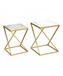 Βοηθητικά τραπεζάκια σαλονιού σετ 2τεμ Zoliene Inart χρυσό μέταλλο-λευκό μαρμάρου