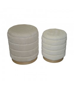 Σκαμπό Pance Inart σετ 2 τεμ μπουκλέ ύφασμα σε μπεζ και λευκή απόχρωση