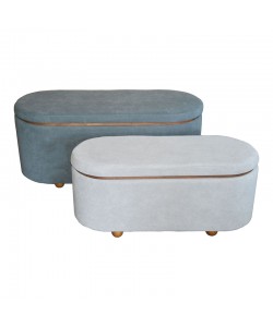 Σκαμπό μπαούλο Tara Inart σετ 2 τεμ βελούδο ύφασμα σε σκούρη γκρι και ανθρακί απόχρωση