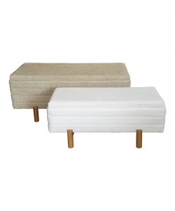 Σκαμπό μπαούλο Cindy Inart σετ 2 τεμ μπουκλέ ύφασμα σε μπεζ και λευκή απόχρωση