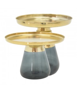 Τραπέζια σαλονιού Kunlo Inart σετ 2τεμ χρυσό χρώμιο-μαύρο γυαλί