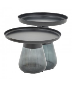 Τραπέζια σαλονιού Kunlo Inart σετ 2τεμ μαύρο μέταλλο-μαύρο γυαλί