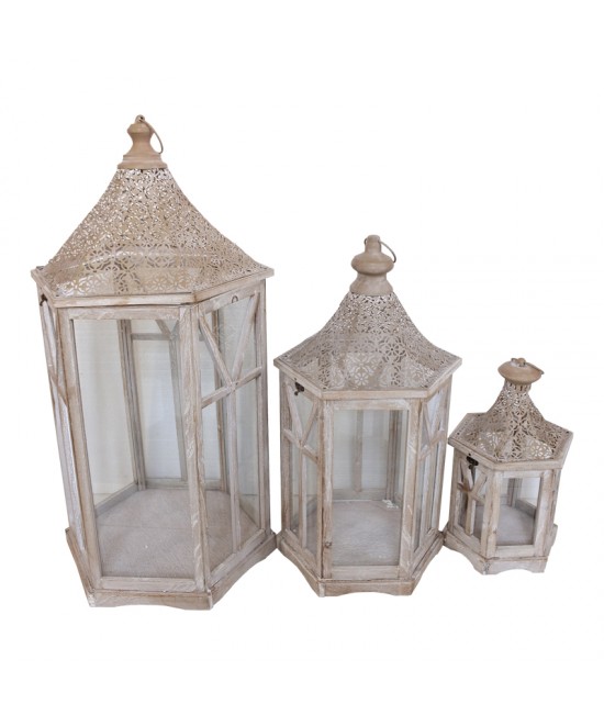 Φανάρι Tally Inart σετ 3τεμ αλουμίνιο σε καφέ απόχρωση