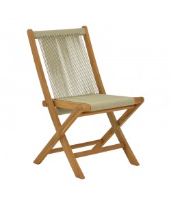 Καρέκλα Banou pakoworld πτυσσόμενη teak ξύλο και pe σχοινί σε φυσική απόχρωση 51.5x58x88εκ