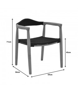 Πολυθρόνα Ganny pakoworld teak ξύλο και pe σχοινί σε μαύρη απόχρωση 59x56x71εκ