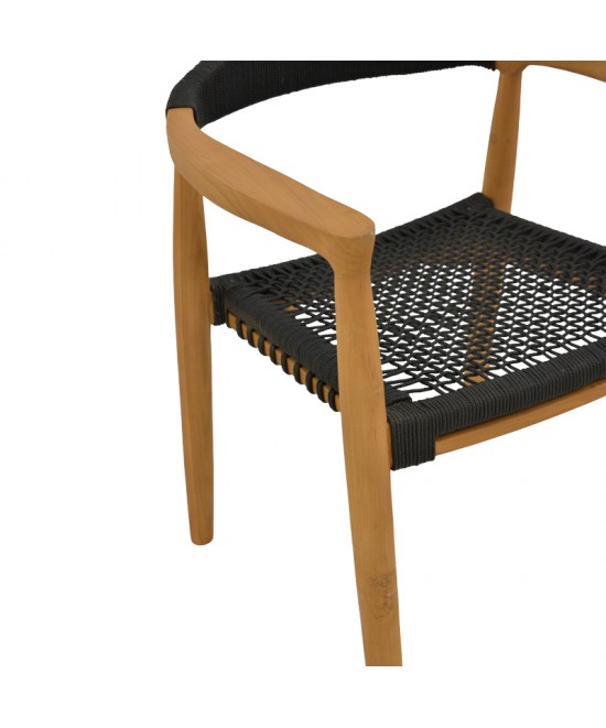 Πολυθρόνα Ganny pakoworld teak ξύλο και pe σχοινί σε μαύρη απόχρωση 59x56x71εκ