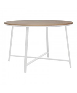 Τραπέζι Gianno pakoworld μελαμίνη σε φυσική απόχρωση και πόδι λευκό μέταλλο Φ120x76εκ