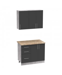 Σύνθεση κουζίνας Festa I pakoworld μελαμίνη σε ανθρακί με sonoma απόχρωση 100x60x85εκ