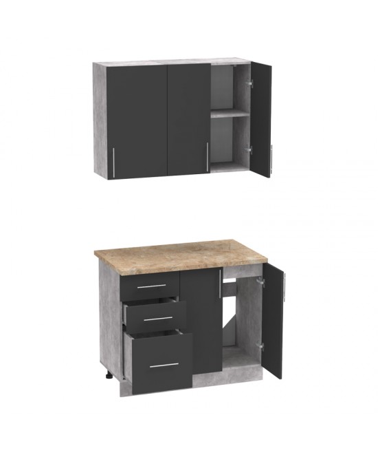 Σύνθεση κουζίνας Festa I pakoworld μελαμίνη σε ανθρακί με sonoma απόχρωση 100x60x85εκ