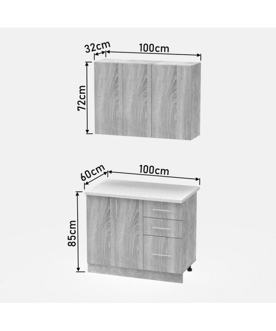 Σύνθεση κουζίνας Festa I pakoworld μελαμίνη σε sonoma απόχρωση 100x60x85εκ