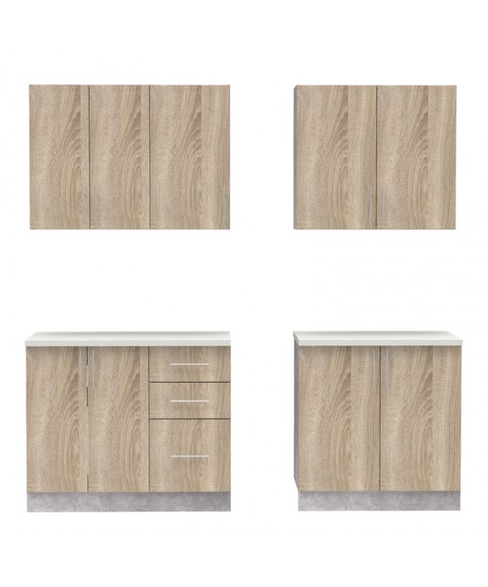 Σύνθεση κουζίνας Festa V pakoworld μελαμίνη σε sonoma απόχρωση 180x60x85εκ Σύνθεση κουζίνας Festa V pakoworld μελαμίνη σε sonoma απόχρωση 180x60x85εκ