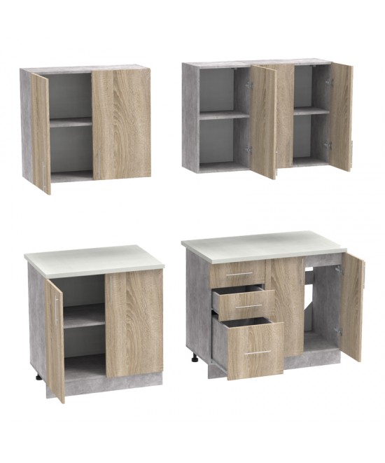 Σύνθεση κουζίνας Festa V pakoworld μελαμίνη σε sonoma απόχρωση 180x60x85εκ Σύνθεση κουζίνας Festa V pakoworld μελαμίνη σε sonoma απόχρωση 180x60x85εκ