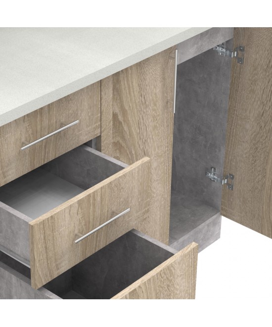 Σύνθεση κουζίνας Festa V pakoworld μελαμίνη σε sonoma απόχρωση 180x60x85εκ Σύνθεση κουζίνας Festa V pakoworld μελαμίνη σε sonoma απόχρωση 180x60x85εκ