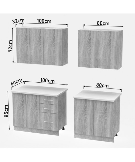 Σύνθεση κουζίνας Festa V pakoworld μελαμίνη σε sonoma απόχρωση 180x60x85εκ Σύνθεση κουζίνας Festa V pakoworld μελαμίνη σε sonoma απόχρωση 180x60x85εκ